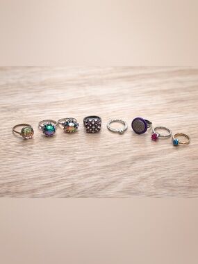 Vintage Costume Ring Lot | Mixed Styles | Rhinestone & Minimal Bands | Grab Bag